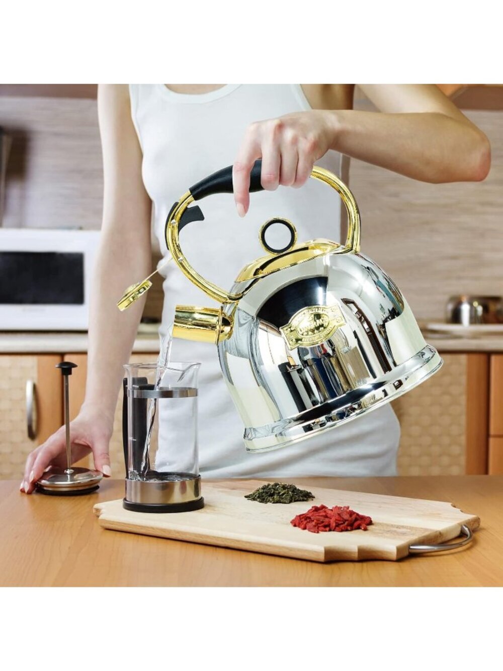 Gold Kitchen Whistling Tea Kettle 3.0 Quart Stainless Steel Stovetop Tea Pot - Picture 6 of 6